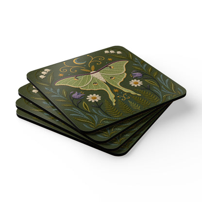 Luna Moth Cork Coaster Set (4-Pack)