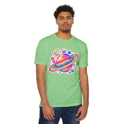 T‑Shirt, Short Sleeve Boxy Crew Neck - Rainbow Planet Cosmic Space