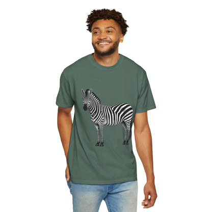 T-Shirt, Short Sleeve Boxy Crew Neck - Zebra Side View Standing