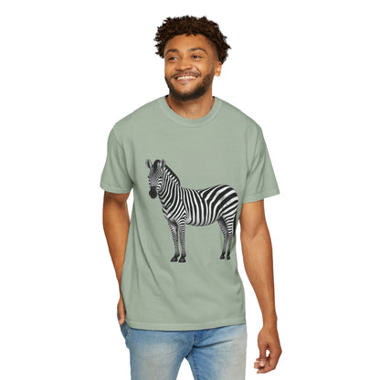 T-Shirt, Short Sleeve Boxy Crew Neck - Zebra Side View Standing