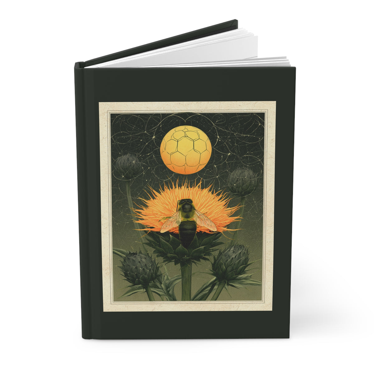 Journal Notebook, Hardcover Lined - Bee, Thistles, and Moonlight