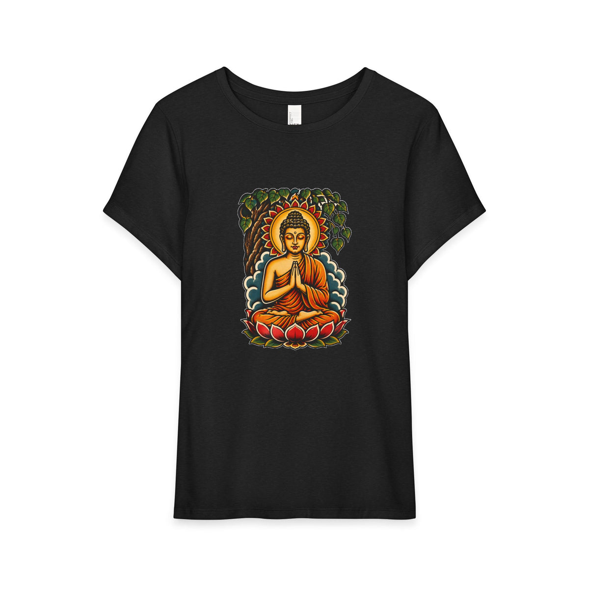 T-Shirt, Short Sleeve Boxy Crew Neck - Buddha & Lotus