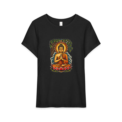 T-Shirt, Short Sleeve Boxy Crew Neck - Buddha & Lotus