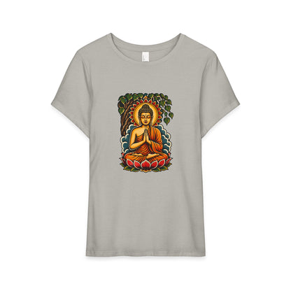 T-Shirt, Short Sleeve Boxy Crew Neck - Buddha & Lotus