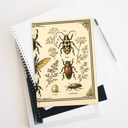 Journal Notebook, Hardback Blank - Vintage Botanical Beetles