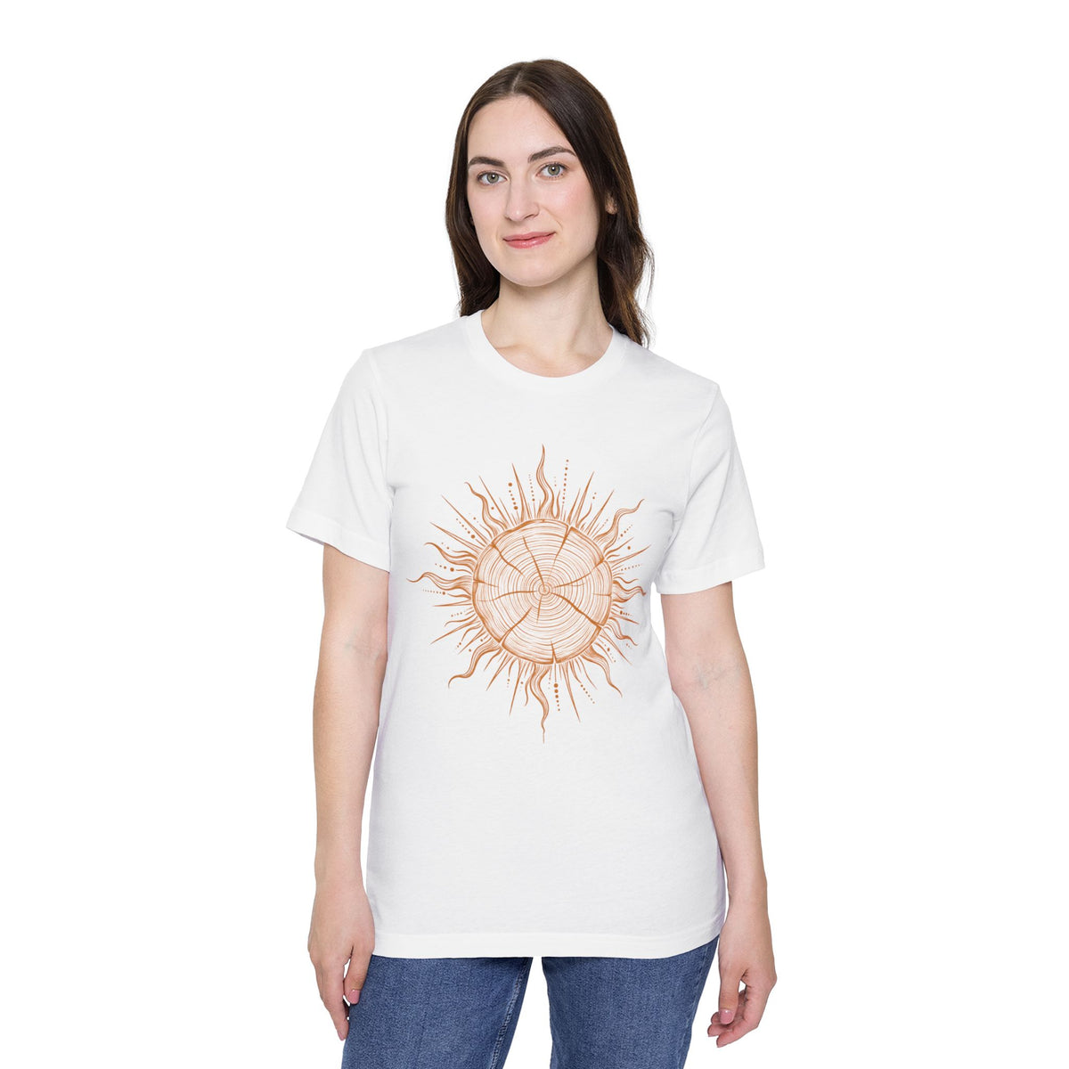 T-Shirt Short Sleeve Boxy Crew Neck - Boho Sunburst Tree Rings Line Art
