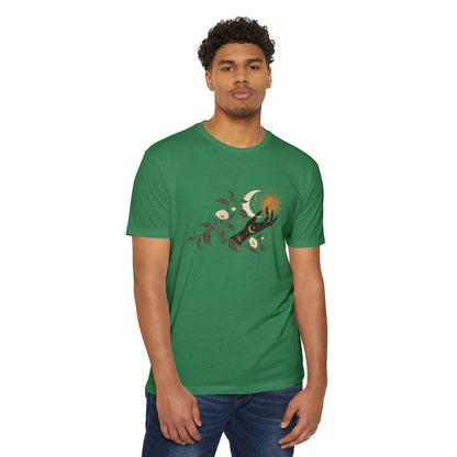 T-Shirt, Short Sleeve Boxy Crew Neck - Botanical Hand Reaching for the Sun