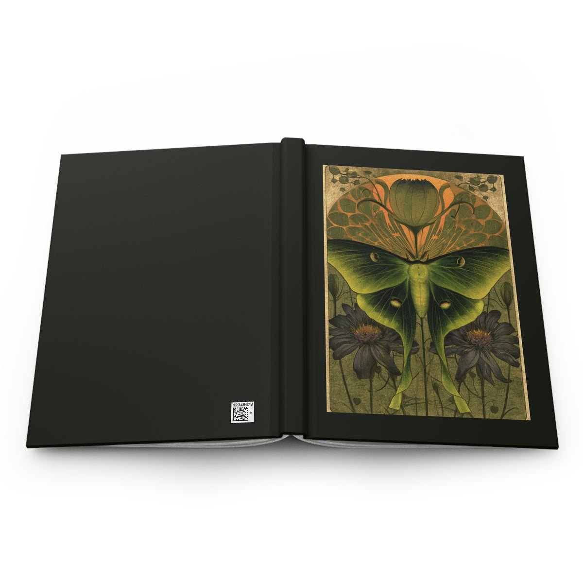 Journal Notebook, Hardcover Lined - Large Luna Moth, Black Framing