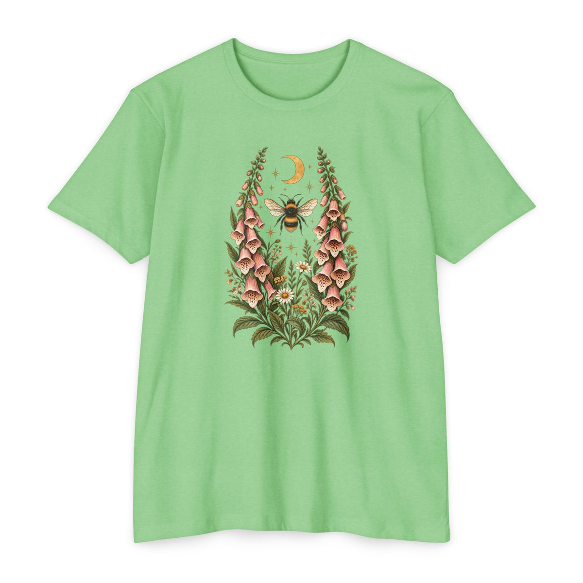 T-Shirt, Short Sleeve Boxy Crew Neck - Bee & Foxglove Vintage Floral Moon