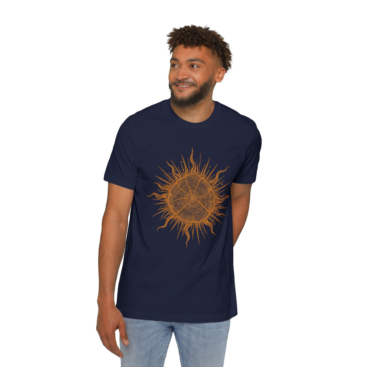 T-Shirt Short Sleeve Boxy Crew Neck - Boho Sunburst Tree Rings Line Art