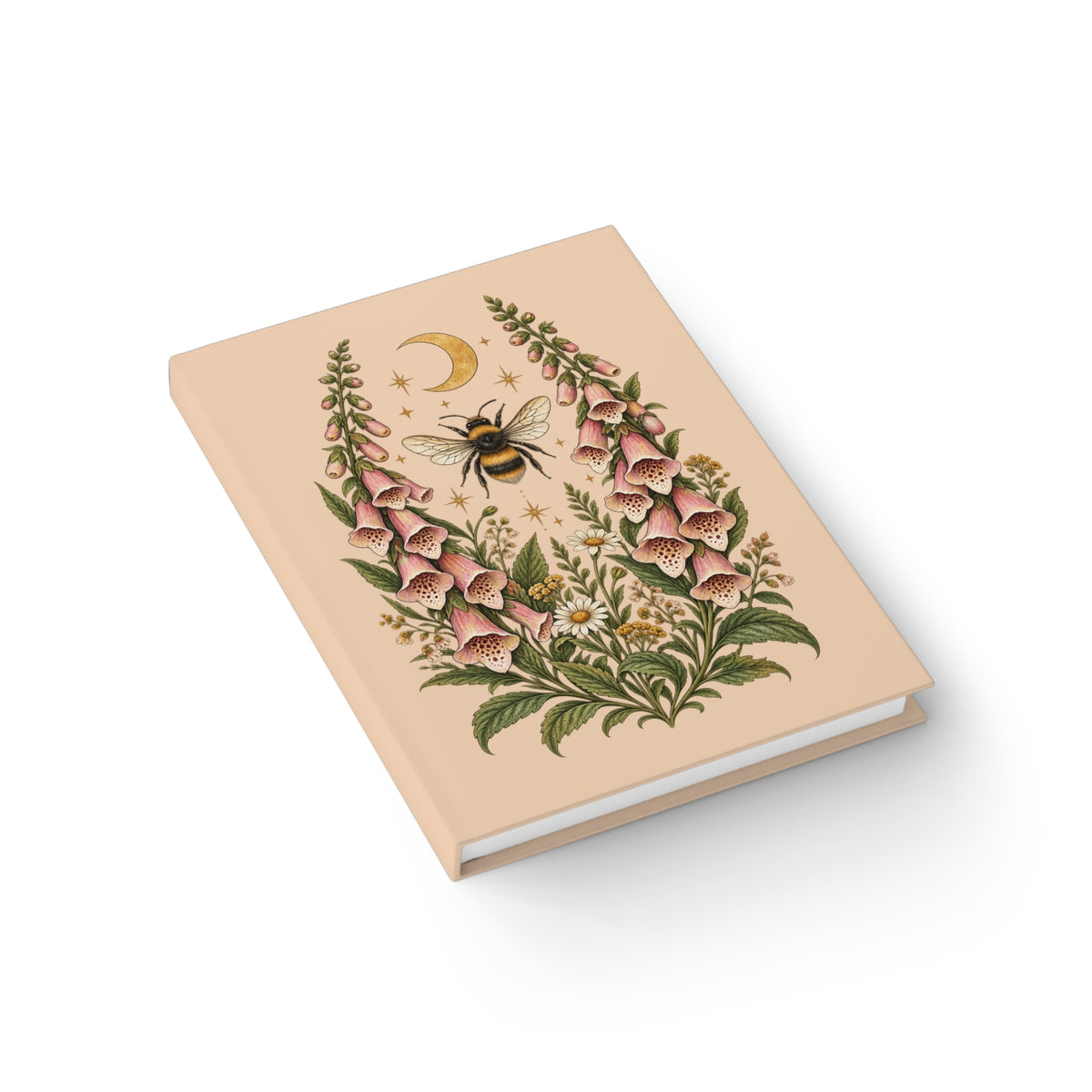 Journal Notebook, Hardback Blank - Bee with Foxglove & Moon (pale pink)