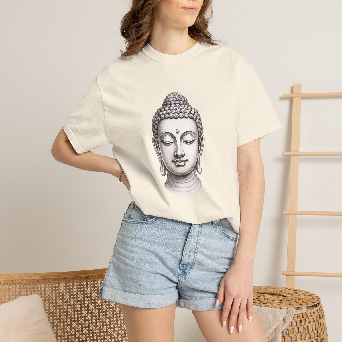 T‑Shirt, Short Sleeve Boxy Crew Neck - Mindful Zen Buddha Head