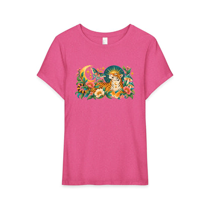 T-Shirt, Short Sleeve Wide Neck Relaxed Fit - Tiger Moon