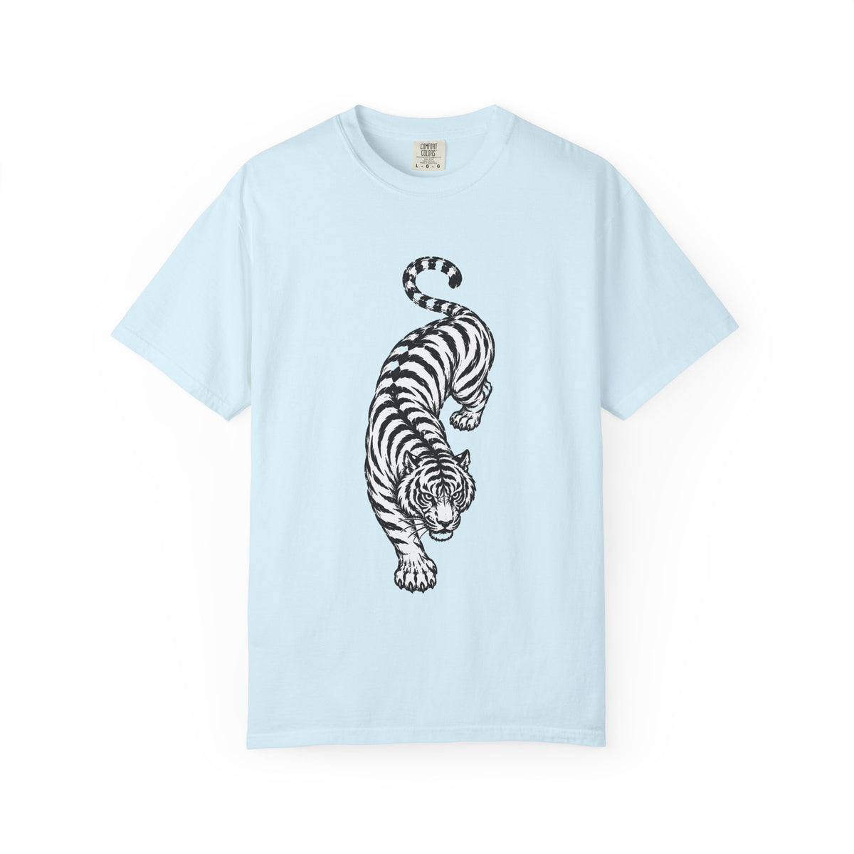 T-Shirt, Short Sleeve Boxy Crew Neck - Black & White Tiger