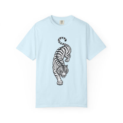 T-Shirt, Short Sleeve Boxy Crew Neck - Black & White Tiger