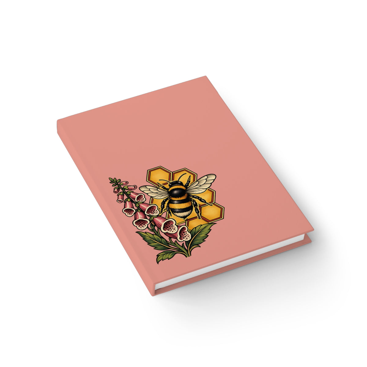 Journal Notebook, Hardcover Blank - Bee & Foxglove Floral Honeycomb
