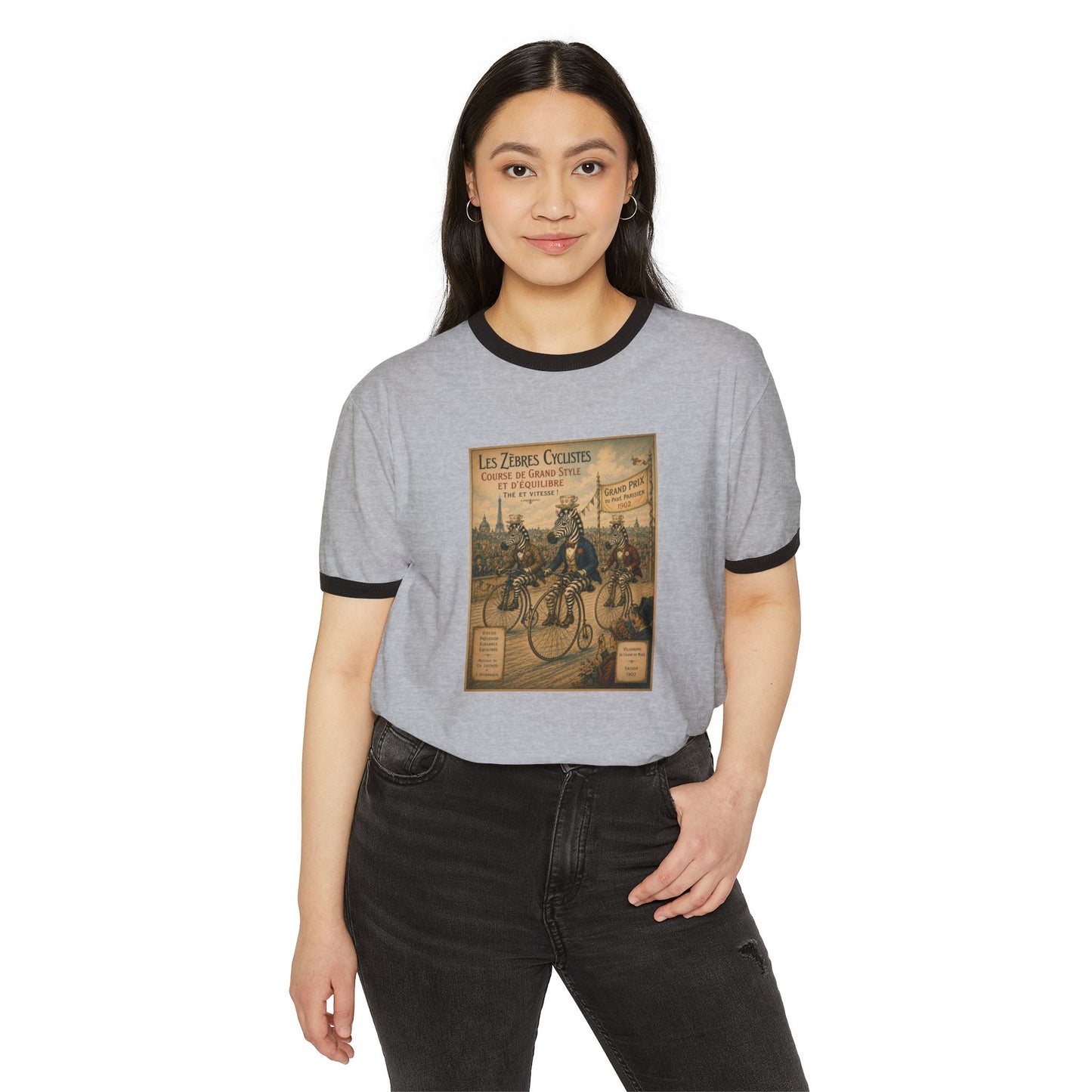 Zebras on Penny-Farthings Cotton Ringer T-Shirt