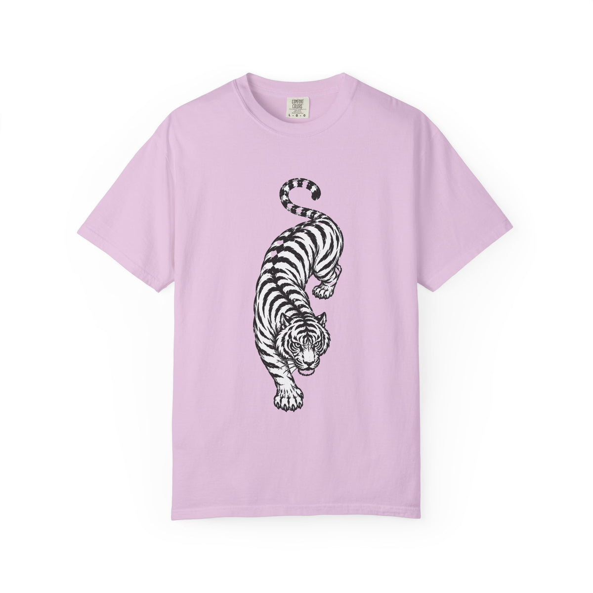 T-Shirt, Short Sleeve Boxy Crew Neck - Black & White Tiger