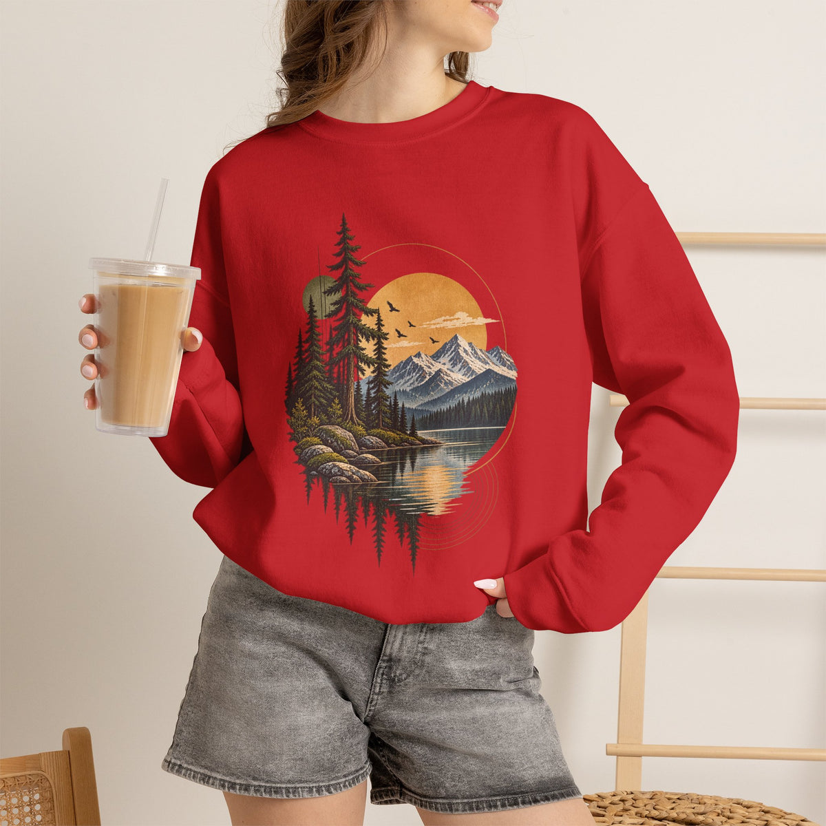 Sweatshirt, Crew Neck - Mountain Lake Sunset