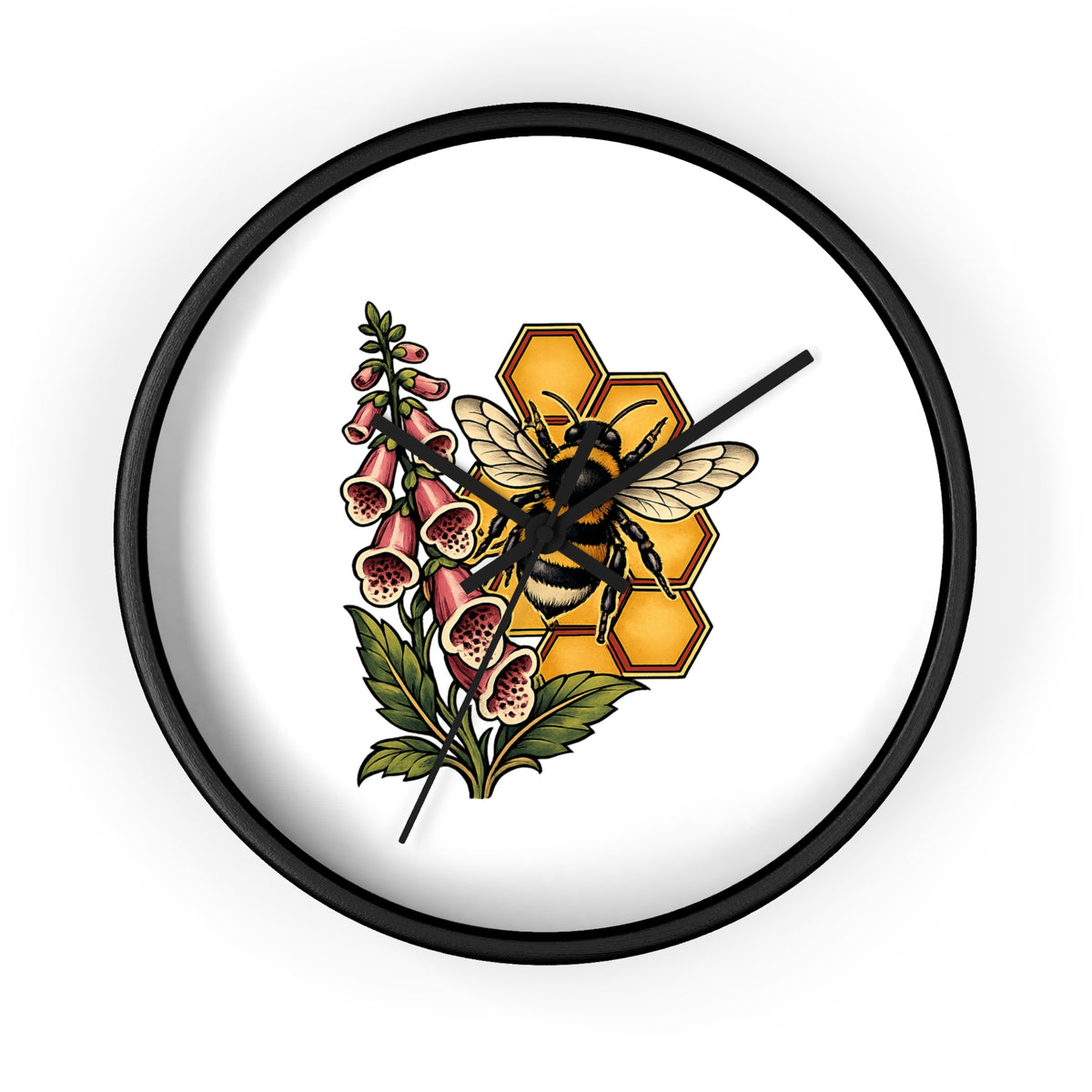 Clock, Wall Acrylic - Bee, Honeycomb & Foxglove