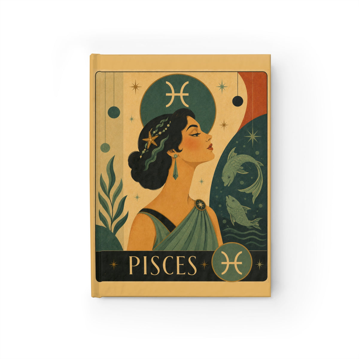 Journal Notebook, Hardcover Blank - Retro Pisces Zodiac