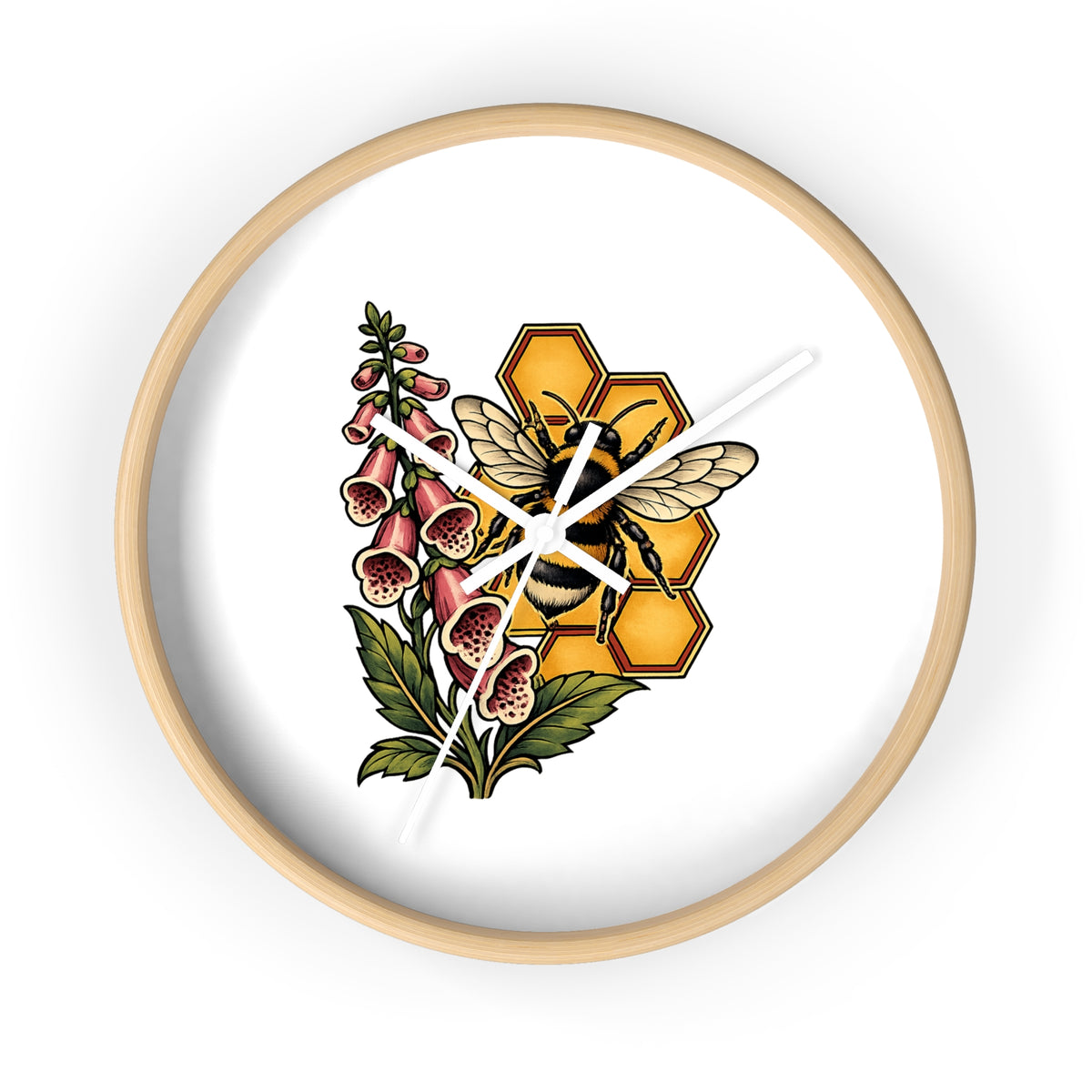 Clock, Wall Acrylic - Bee, Honeycomb & Foxglove