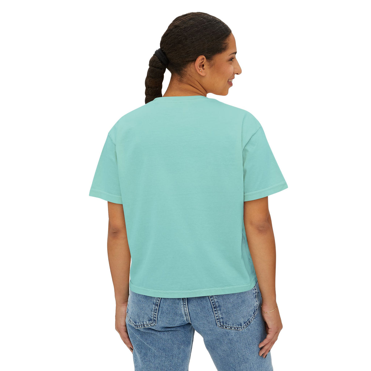 T-Shirt, Short Sleeve Boxy Crew Neck Cropped - 1980s Buddha Head