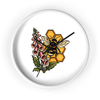 Clock, Wall Acrylic - Bee, Honeycomb & Foxglove