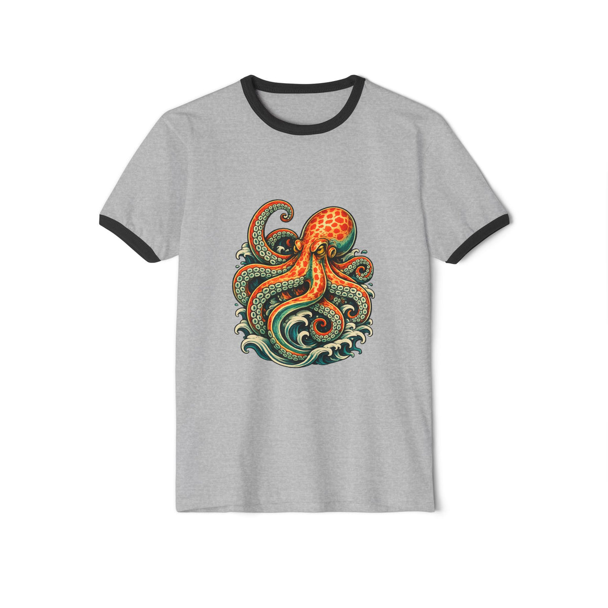 T-Shirt, Ringer - Octopus Ocean Waves