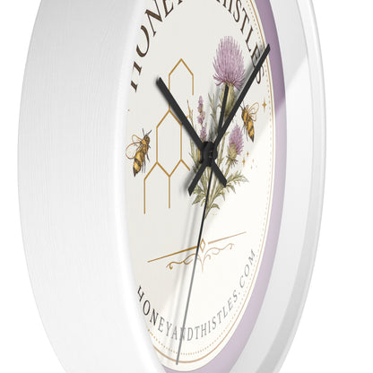 Honey & Thistles Floral Wall Clock — Bee, Thistle & Honeycomb Kitchen Clock