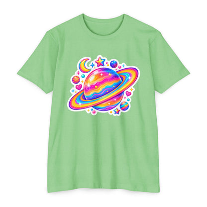 T‑Shirt, Short Sleeve Boxy Crew Neck - Rainbow Planet Cosmic Space