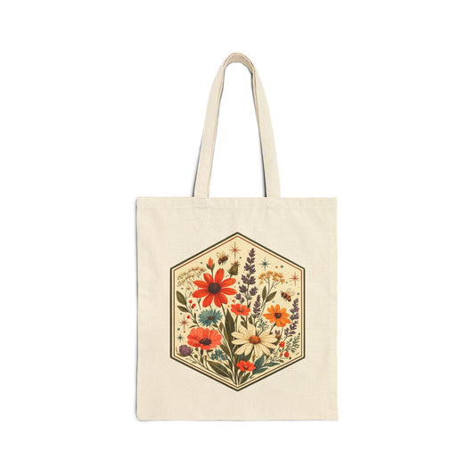 Hexagon Wildflowers Canvas Tote Bag