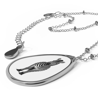 Pendant Necklace, Oval - Zebra Standing front View View