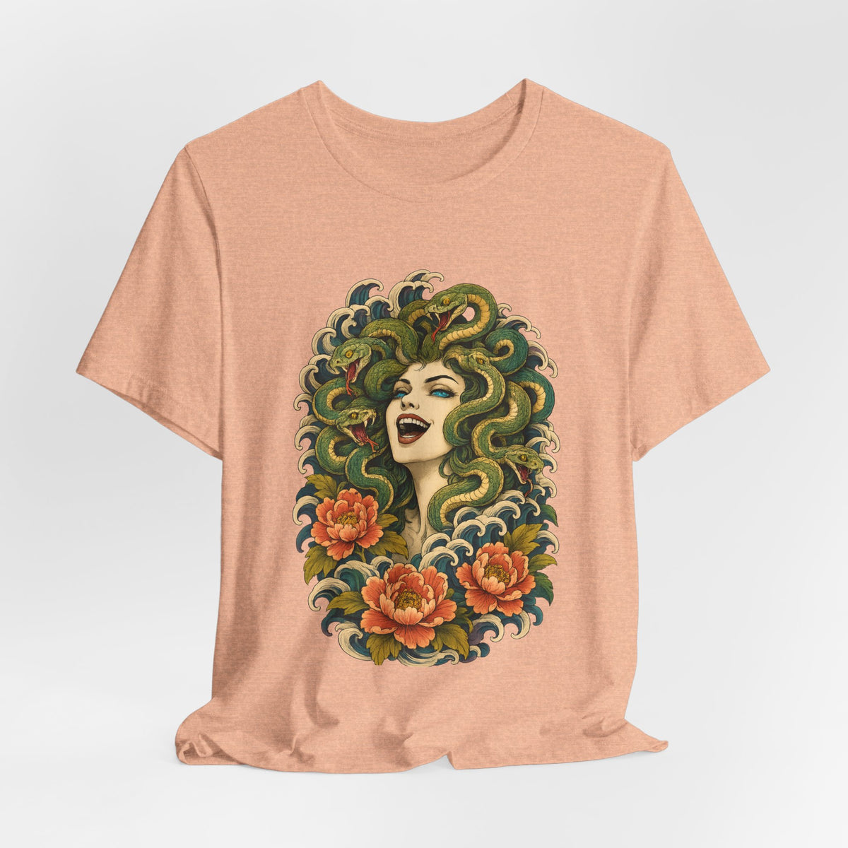 T-Shirt, Short Sleeve Wide Neck - Medusa Snake Hair Floral