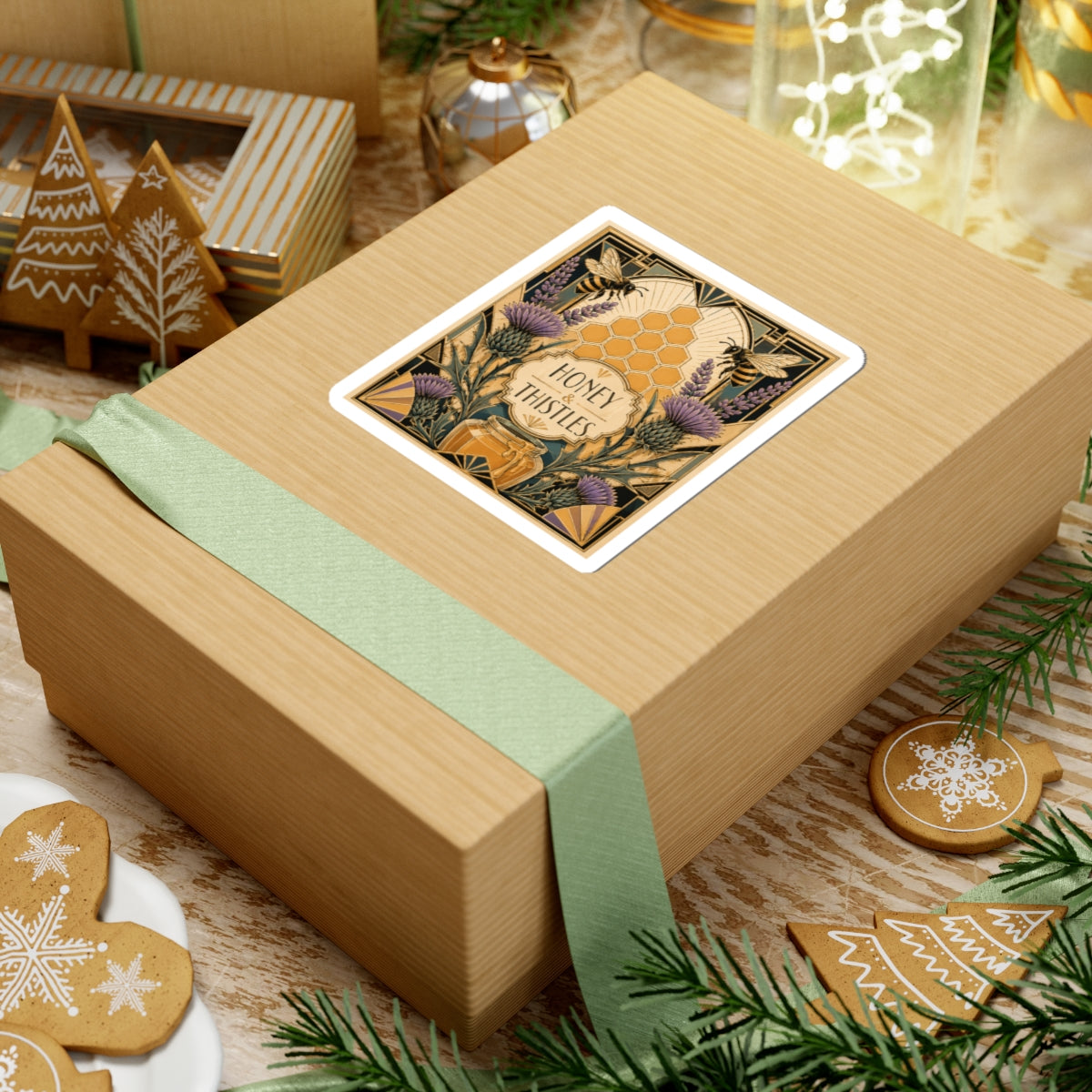 Honey & Thistles Sticker — Vintage Bee, Honeycomb & Thistle Kiss-Cut Sticker