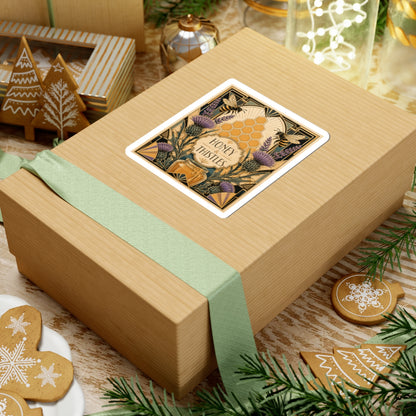 Honey & Thistles Sticker — Vintage Bee, Honeycomb & Thistle Kiss-Cut Sticker