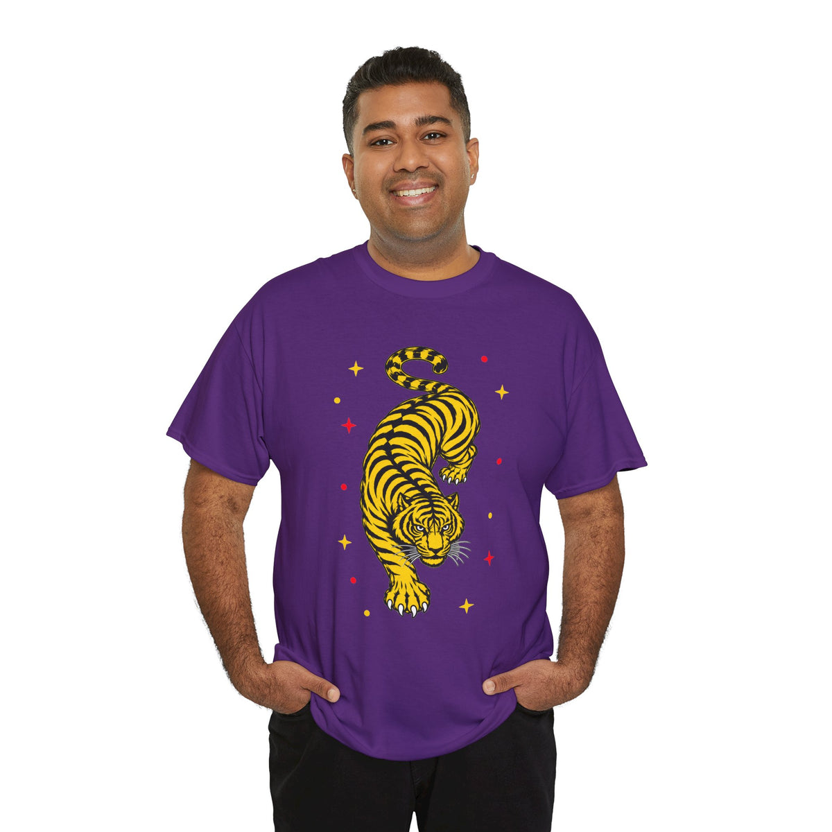 T-Shirt, Short Sleeve Boxy Crewneck - Yellow Tiger