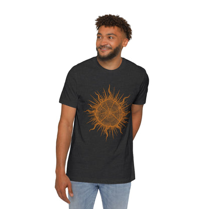 T-Shirt Short Sleeve Boxy Crew Neck - Boho Sunburst Tree Rings Line Art