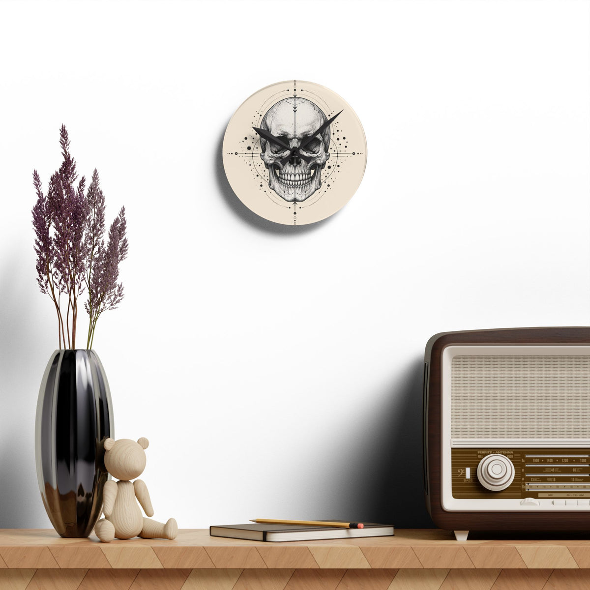 Clock, Wall Acrylic - Geometric Skull