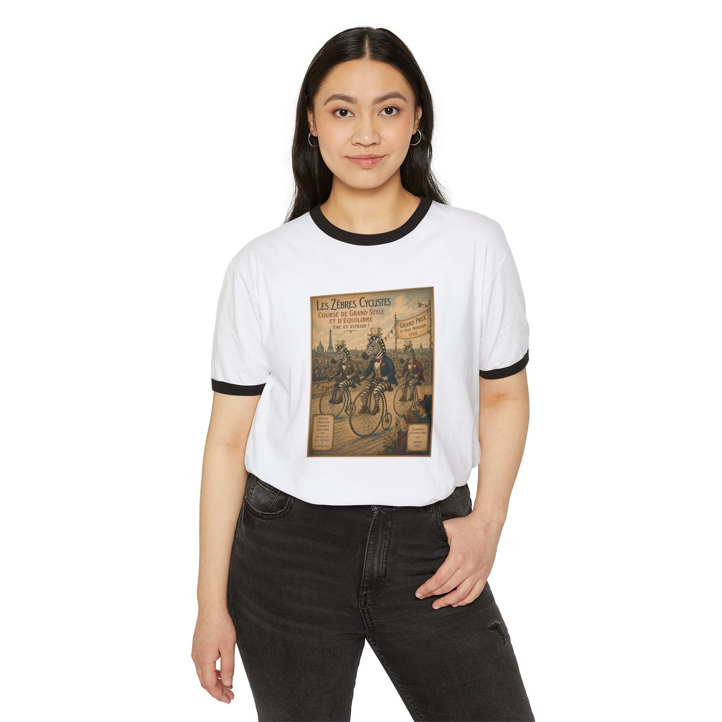 Zebras on Penny-Farthings Cotton Ringer T-Shirt