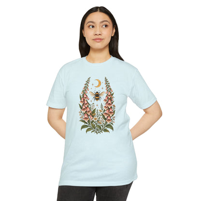 T-Shirt, Short Sleeve Boxy Crew Neck - Bee & Foxglove Vintage Floral Moon