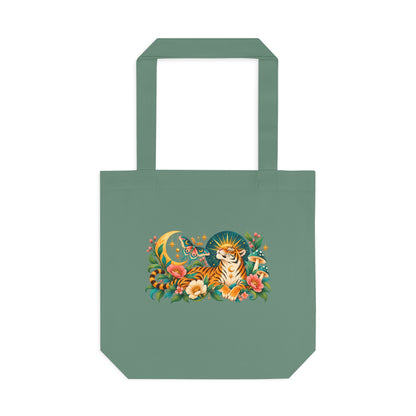 Tote, Large Canvas Bag - Tiger & Moon