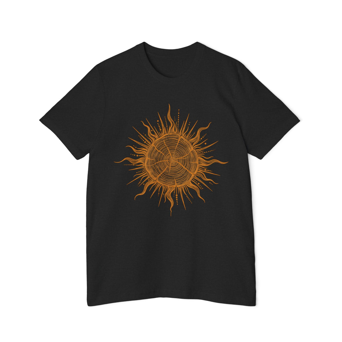 T-Shirt Short Sleeve Boxy Crew Neck - Boho Sunburst Tree Rings Line Art