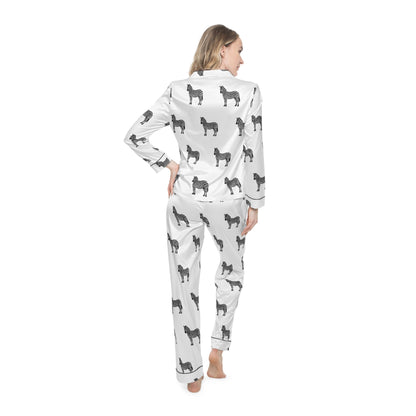 Zebra Satin Pajama Set - White