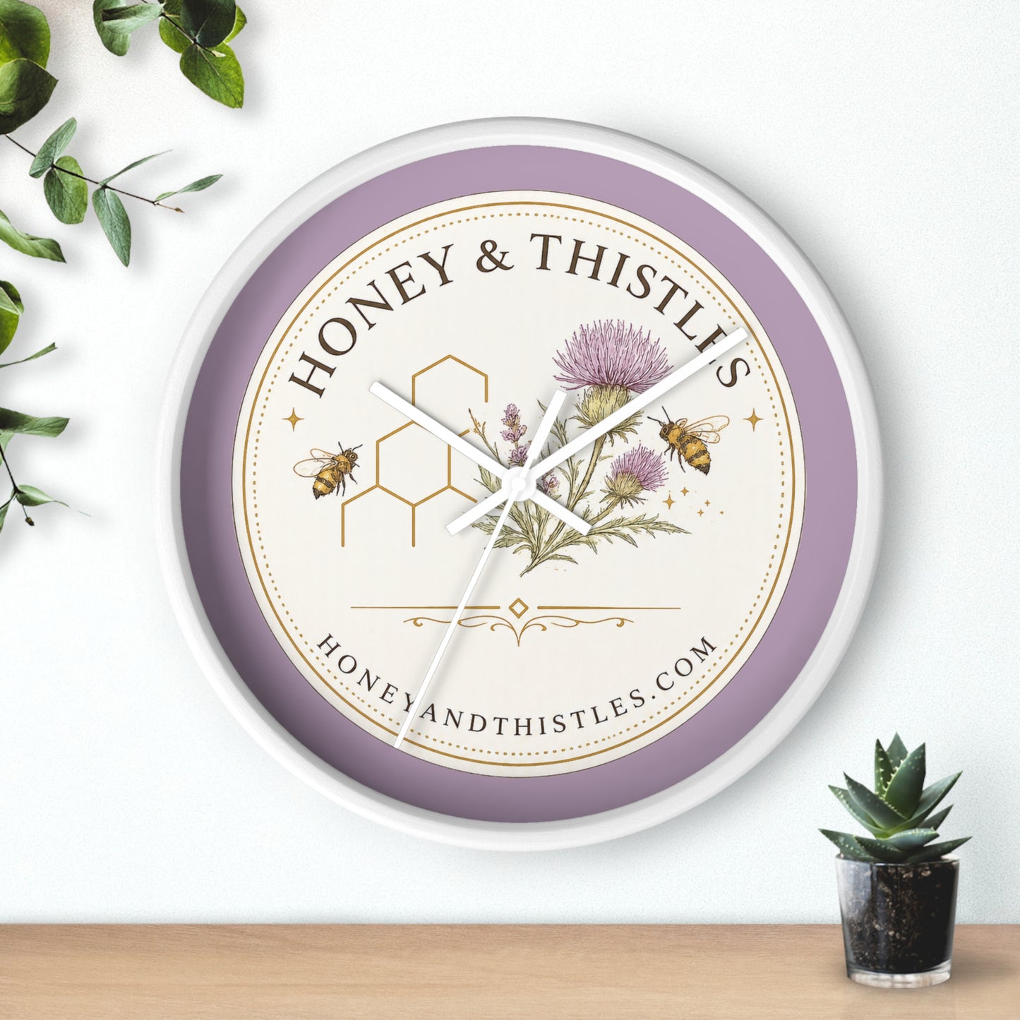Honey & Thistles Floral Wall Clock — Bee, Thistle & Honeycomb Kitchen Clock