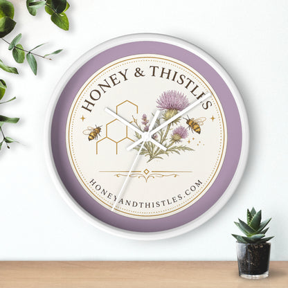 Honey & Thistles Floral Wall Clock — Bee, Thistle & Honeycomb Kitchen Clock