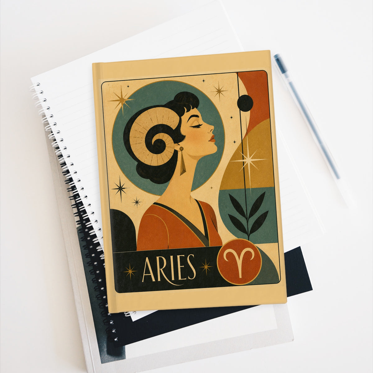 Journal Notebook, Hardcover Blank - Retro Aries Zodiac