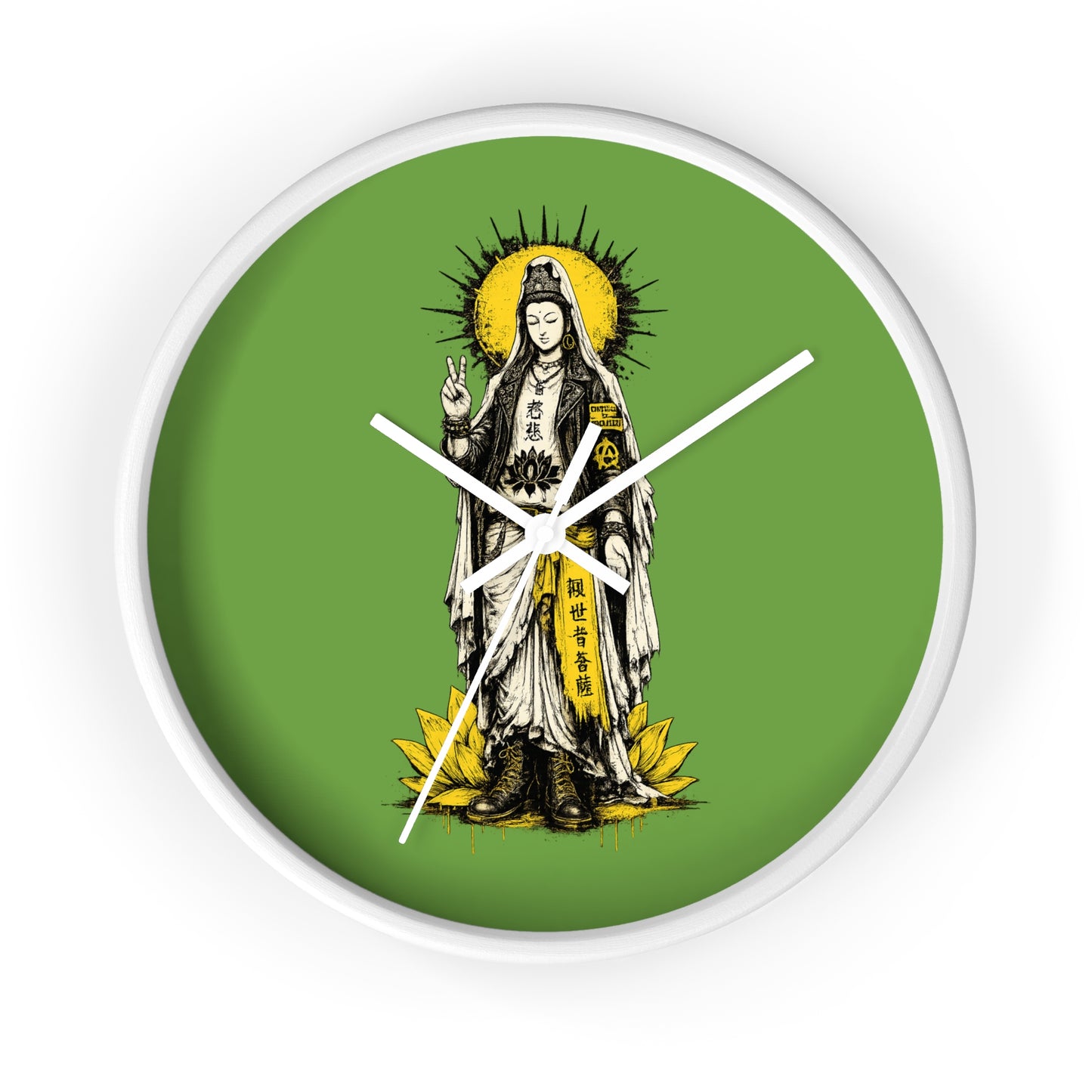 Kuan Yin Lotus Wall Clock — Green Zen Buddhist Decorative Clock
