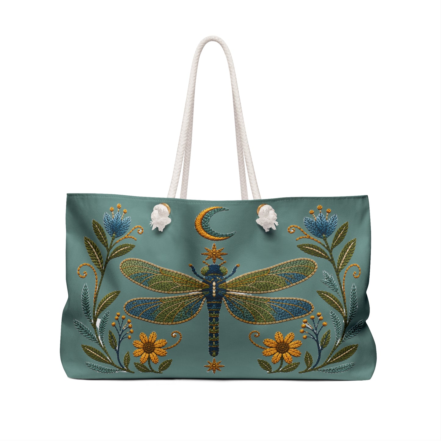 Dragonfly Embroidered Style Weekender Bag — Boho Floral Travel Tote