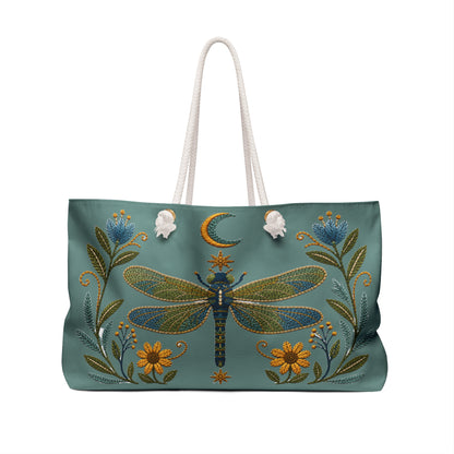 Dragonfly Embroidered Style Weekender Bag — Boho Floral Travel Tote